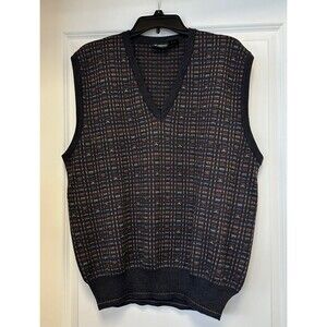 Magnifico Florence Mens 100% Merino Wool Vest Sweater Italy Black Gometric XL
